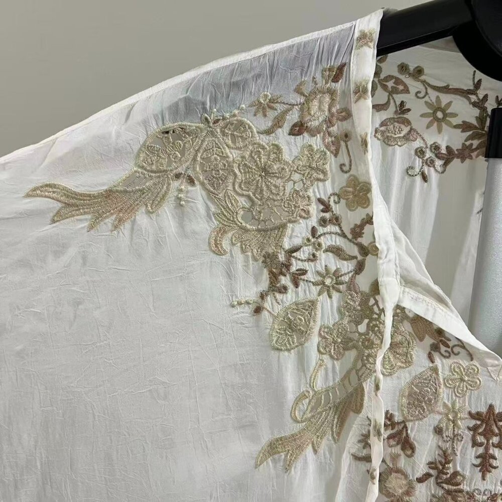 NWOT Johnny Was Embroidered Floral Kaftan Shirt Blouse Oversized Sz M - Picture 8 of 16